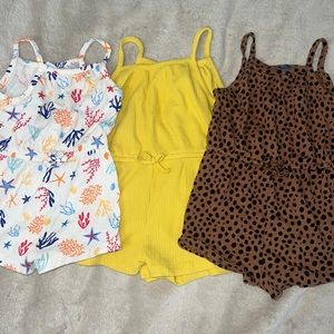 Old navy rompers yellow and cheetah size 12-18m white 6-12m